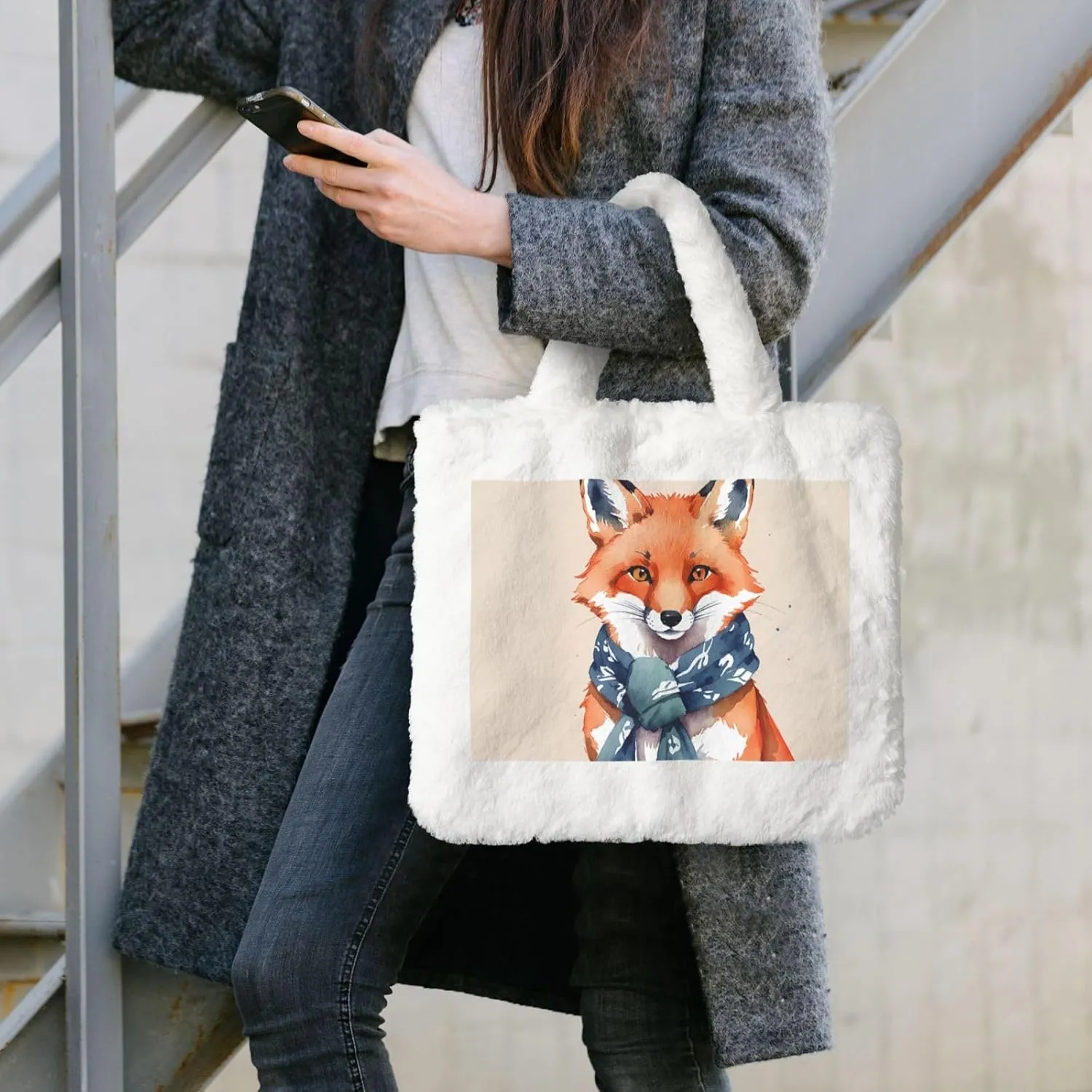 Tote Bag Shoulder Bag Flannel Faux Fur Tote Bag Handbag Fuzzy Bag White Tote Bag Purse
