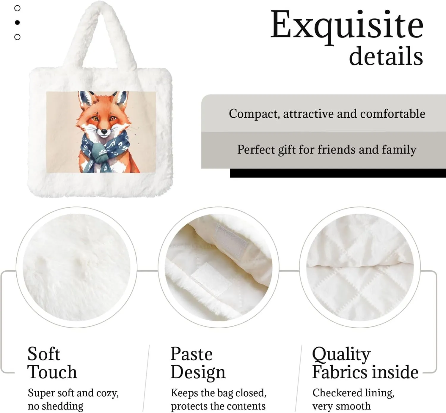Tote Bag Shoulder Bag Flannel Faux Fur Tote Bag Handbag Fuzzy Bag White Tote Bag Purse
