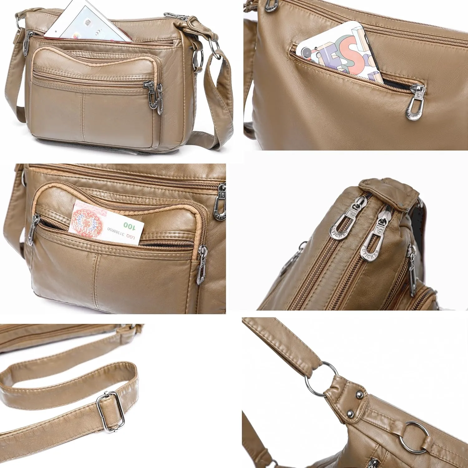Tote Bags Crossbody for Women, Shoulder Purse Soft Leather Handbags Lightweight with Zip Closure Working Trave