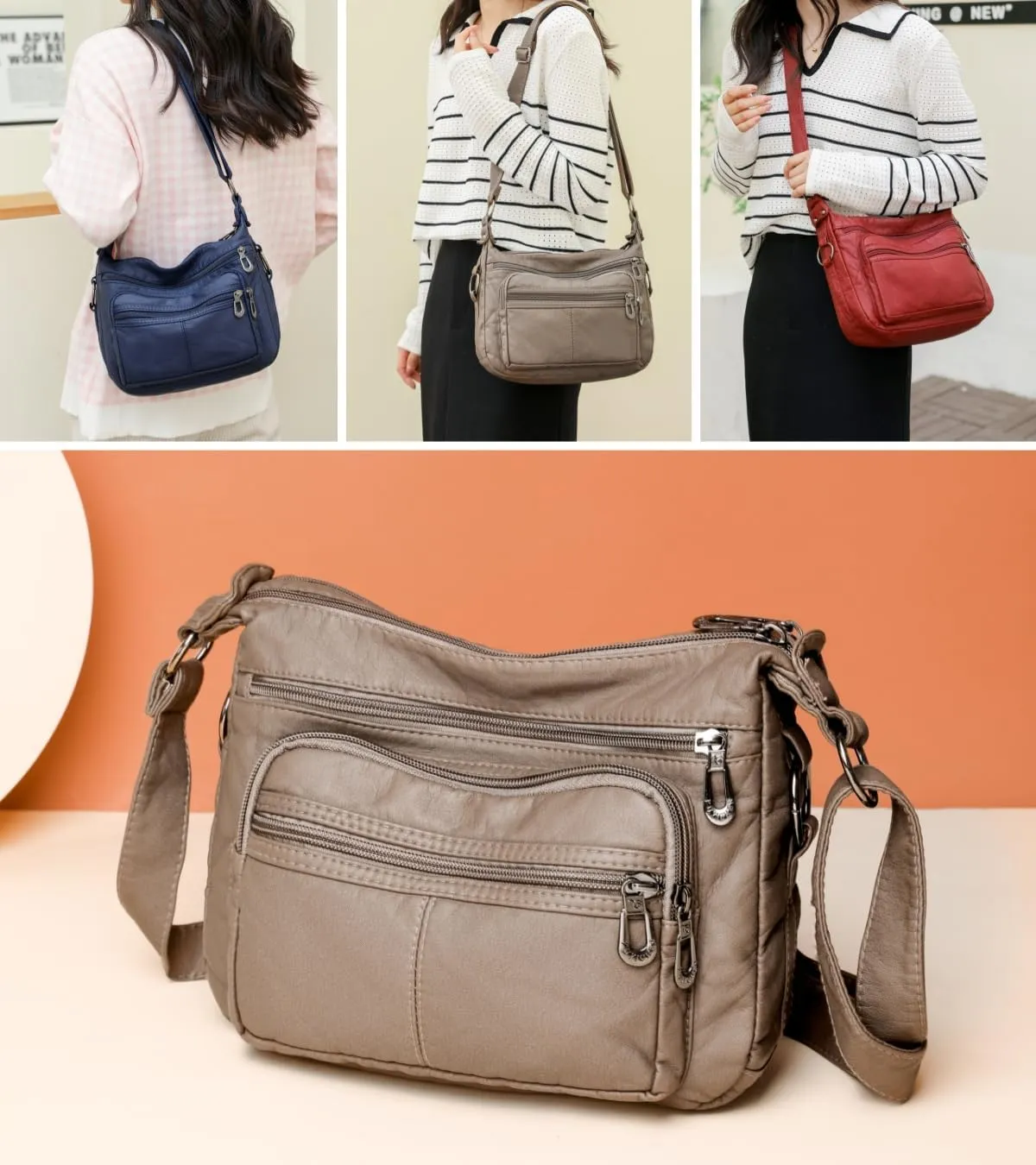 Tote Bags Crossbody for Women, Shoulder Purse Soft Leather Handbags Lightweight with Zip Closure Working Trave