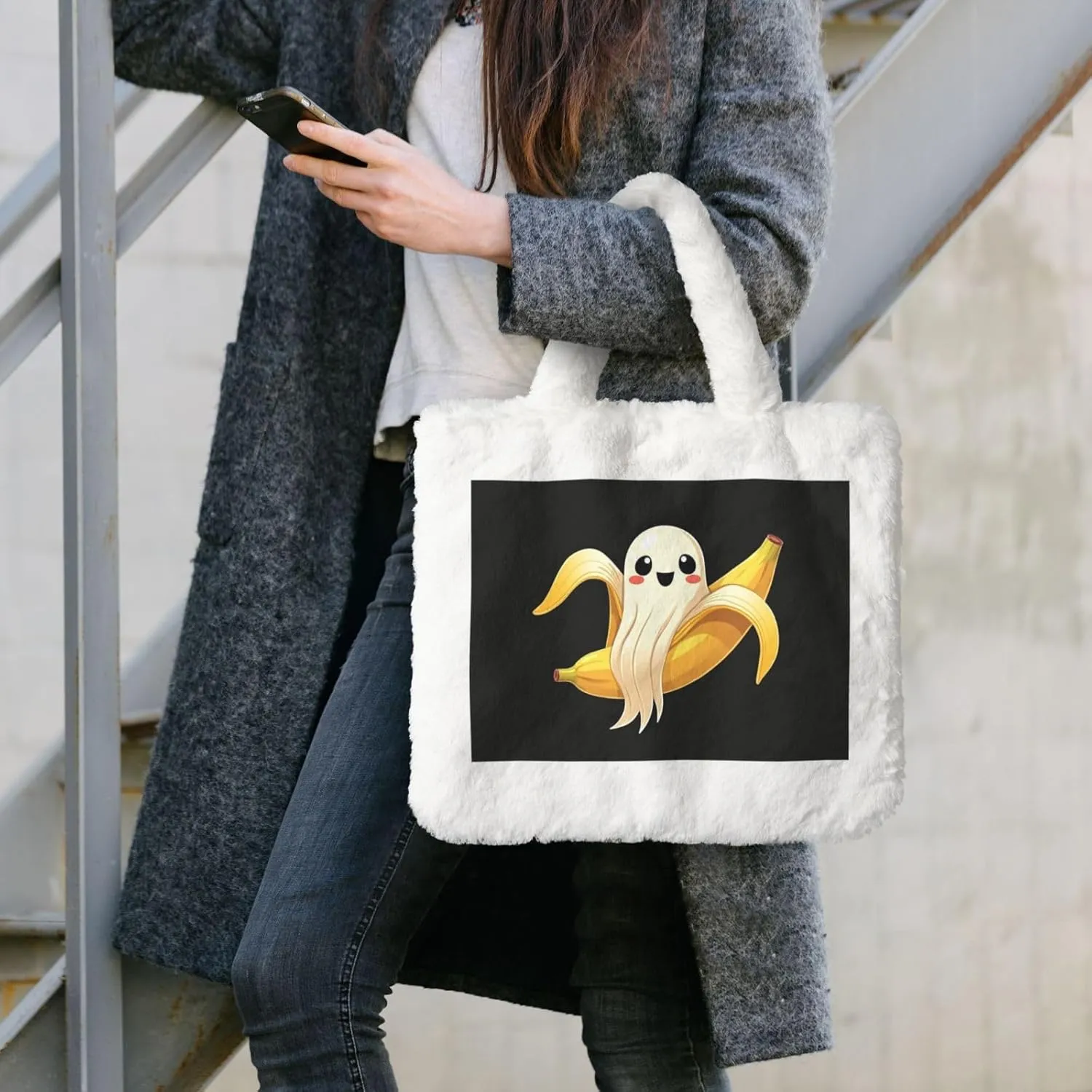 Tote Fluffy Bag Faux Fur Purses for Women Plush Handbag Cute Purse for Autumn Winter