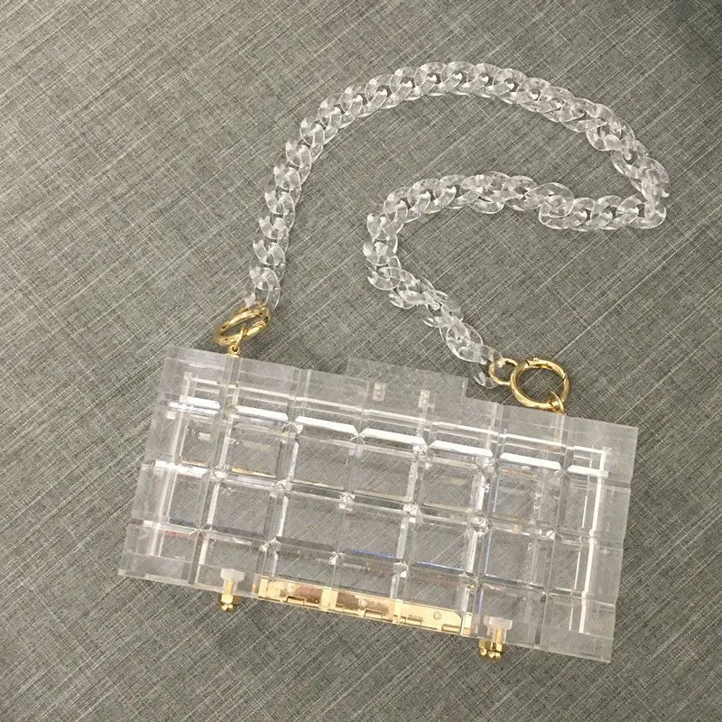 Transparent Clear Acrylic Box Handbag For Women Party Shoulder Bag