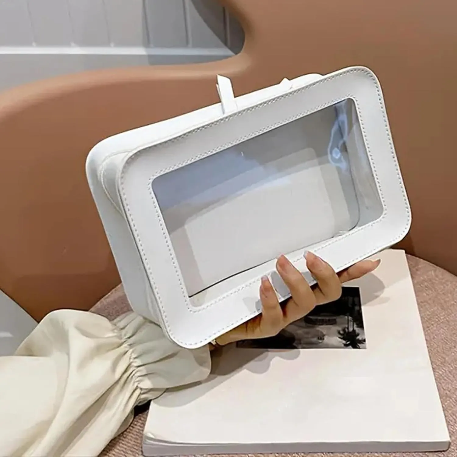 Transparent Cosmetic Bag,Transparent Makeup Bag - Cosmetic Bags with Zipper Car Organizer,Portable Makeup Organizer,Waterproof Travel Bag,Organiz, White, Consulte la descripción, See description