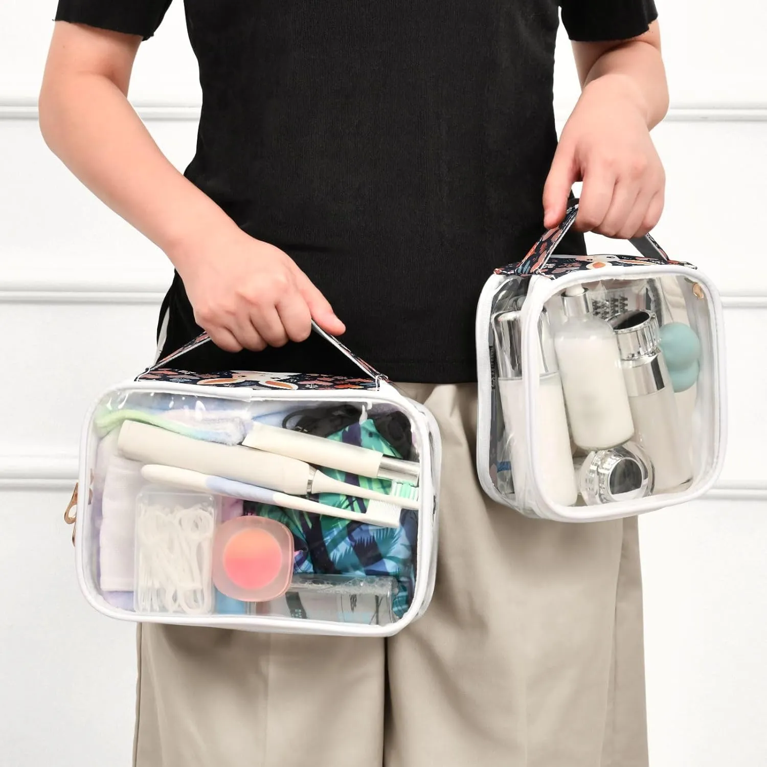 Transparent Travel Organizer Set (2-Pack) - Waterproof PVC Cosmetic & Toiletry Storage Bags with Double Zippers for Home, Trips, and Essentials Organization - Heart Rabbit (1)