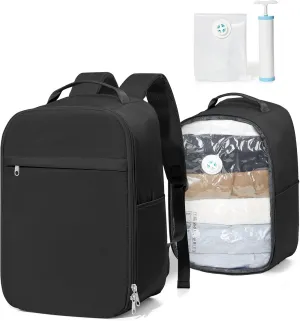 Travel Backpack for Women Men,Personal Item Backpack, Vacuum Storage Bags with Hand Pump,Airline Approved Backpack Hiking Business,20L,Black