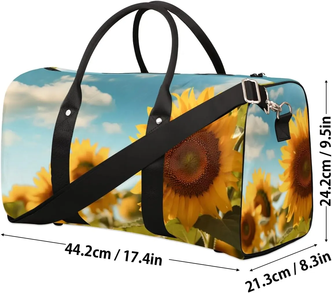 Travel Duffel Bag, Sunflower Flower Floral Sports Tote Gym Bag Foldable Western Aztec Weekender Bag Carry on Luggage Handle Bag Overnight Shoulder Bag for Women Men,A-729