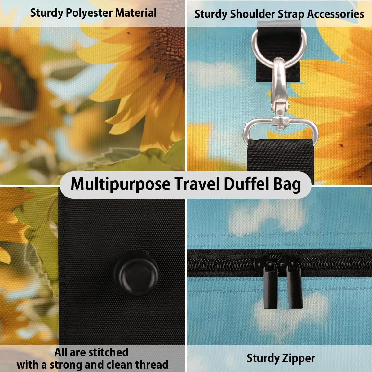 Travel Duffel Bag, Sunflower Flower Floral Sports Tote Gym Bag Foldable Western Aztec Weekender Bag Carry on Luggage Handle Bag Overnight Shoulder Bag for Women Men,A-729