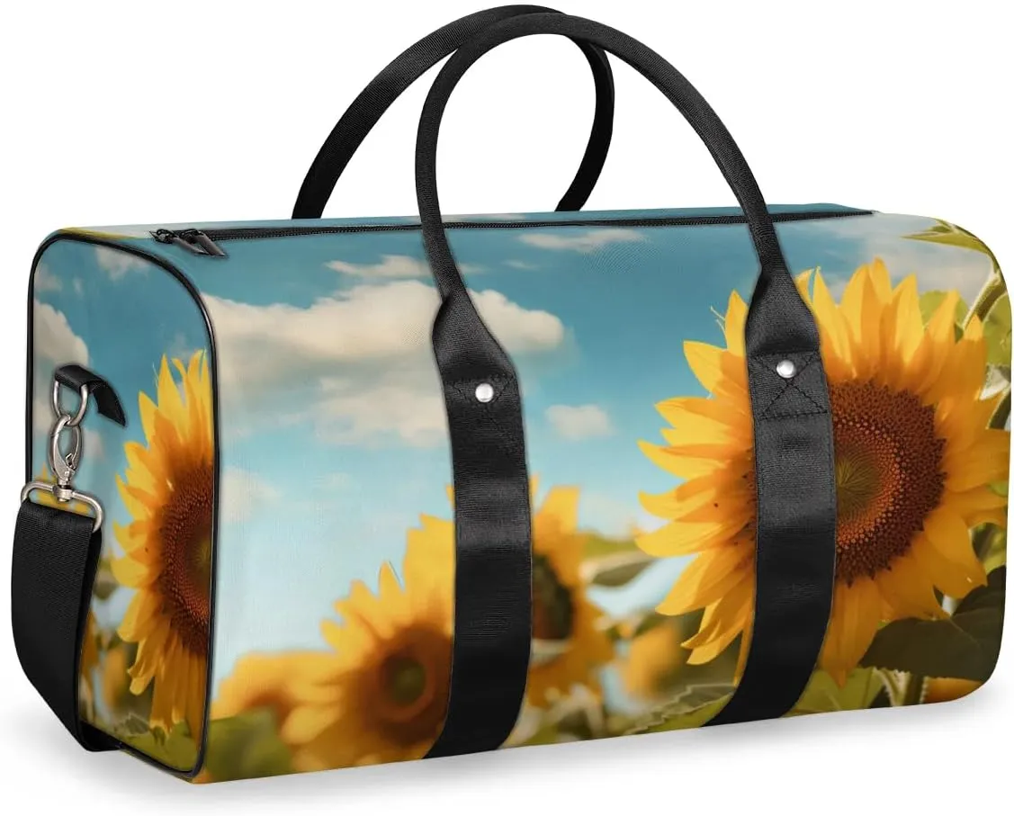 Travel Duffel Bag, Sunflower Flower Floral Sports Tote Gym Bag Foldable Western Aztec Weekender Bag Carry on Luggage Handle Bag Overnight Shoulder Bag for Women Men,A-729