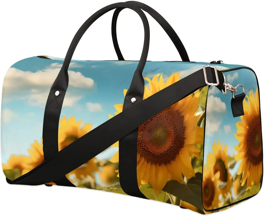 Travel Duffel Bag, Sunflower Flower Floral Sports Tote Gym Bag Foldable Western Aztec Weekender Bag Carry on Luggage Handle Bag Overnight Shoulder Bag for Women Men,A-729