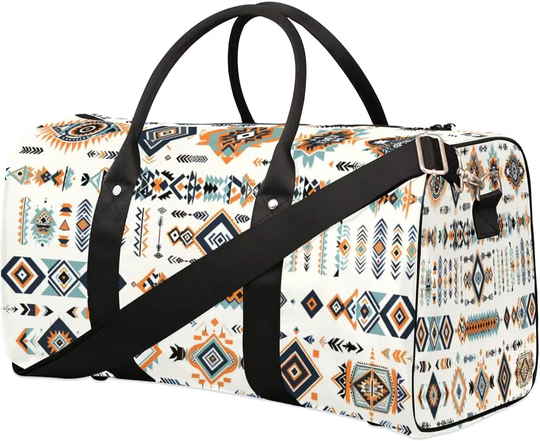 Travel Duffle Bag Mystical Aztec Geometric Pattern Foldable Travel Bags for Men Women, 17 Inch Gym Bag Workout Bag Carry on Weekender Overnight Bag for Gym Travel
