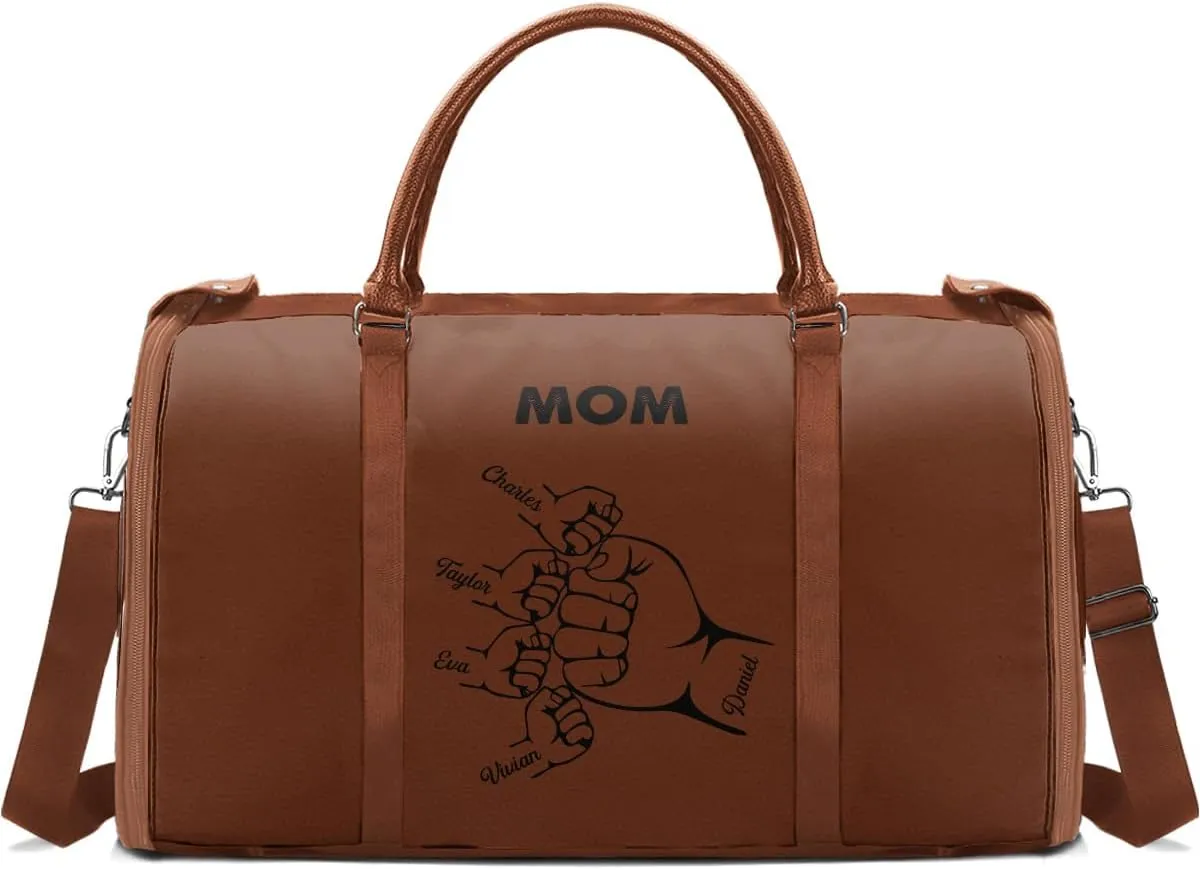 Travel Duffle Bag - Personalized Leather Foldable Travel Bag First Bump, Gifts For Dad, Mom On Father's Day, Christmas, Birthday (Fabric, Hand Bump Brown)