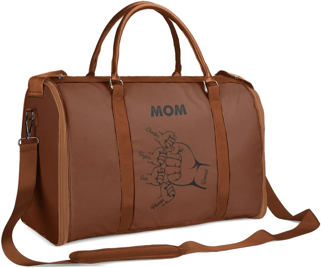 Travel Duffle Bag - Personalized Leather Foldable Travel Bag First Bump, Gifts For Dad, Mom On Father's Day, Christmas, Birthday (Fabric, Hand Bump Brown)