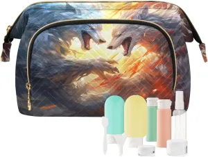 Travel Makeup Bag Two Wolves Battle in The Sky Large Capacity Cosmetic Bags for Women