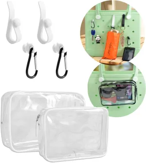 Trendy Beach Bag Accessories Set For Bogg Bag, Phone Storage Bag, 6Pcs Hooks, 2Packs Clear Bags, (White)