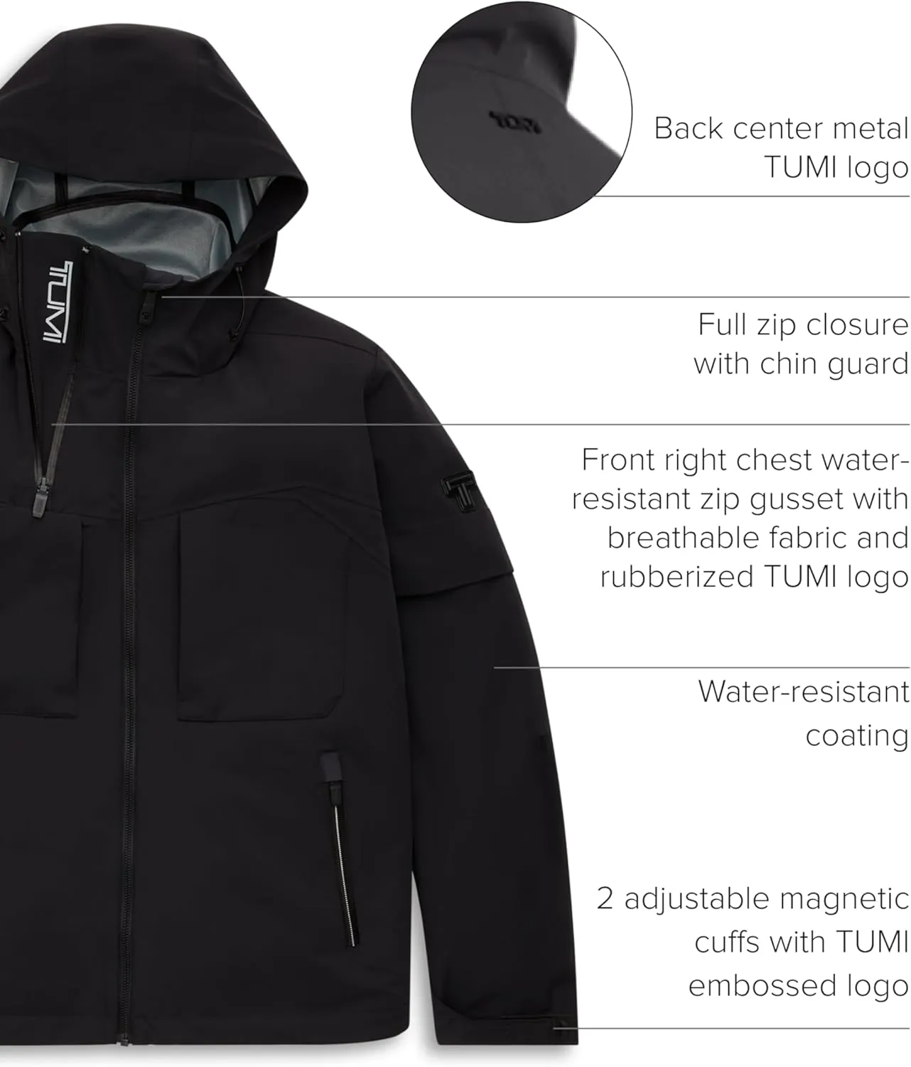 TUMI Men's All-Weather Technical Midweight Mackintosh Gusset Jacket - Breathable Outdoor Men's Jacket