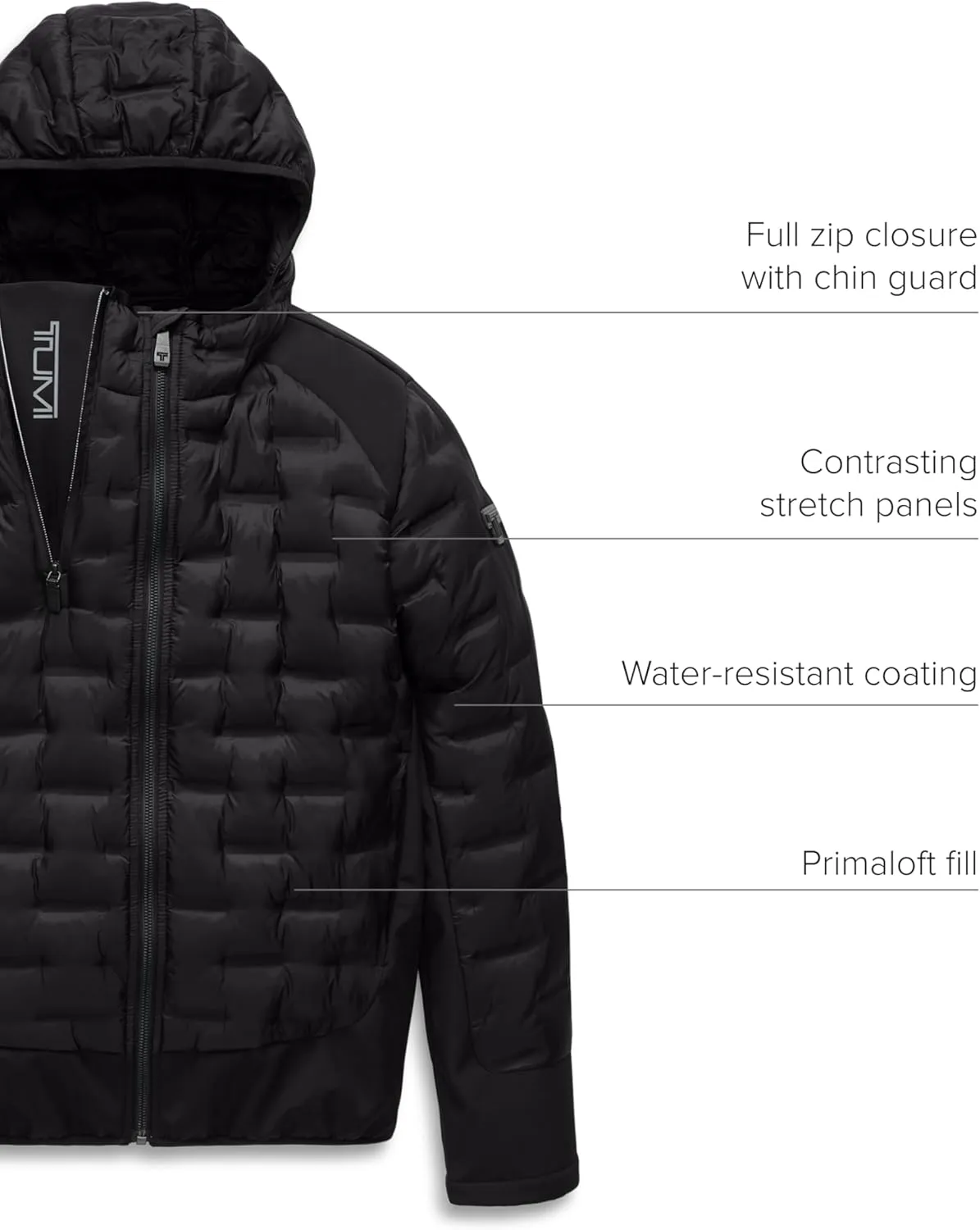 TUMI Men's Heat Seal Quilted Midweight Puffer with PrimaLoft Fill - Premium Men's Coat with Hood - Nylon Winter Coat