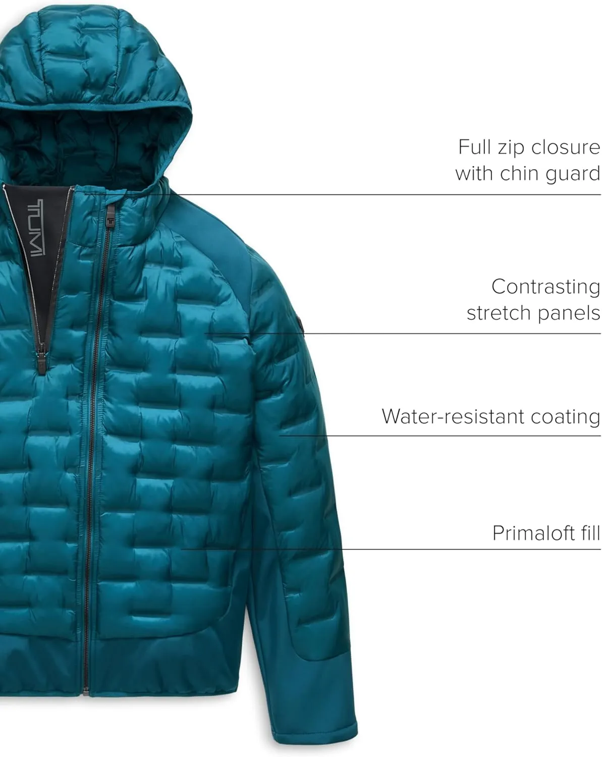 TUMI Men's Heat Seal Quilted Midweight Puffer with PrimaLoft Fill - Premium Men's Coat with Hood - Nylon Winter Coat