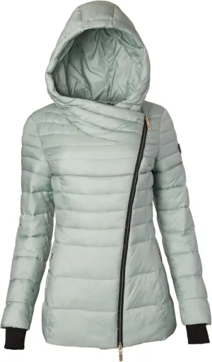 TUMI Women's Asymmetrical Zip Cowl Neck Quilted Midweight Puffer Coat with PrimaLoft Fill - Nylon Puffer Coat