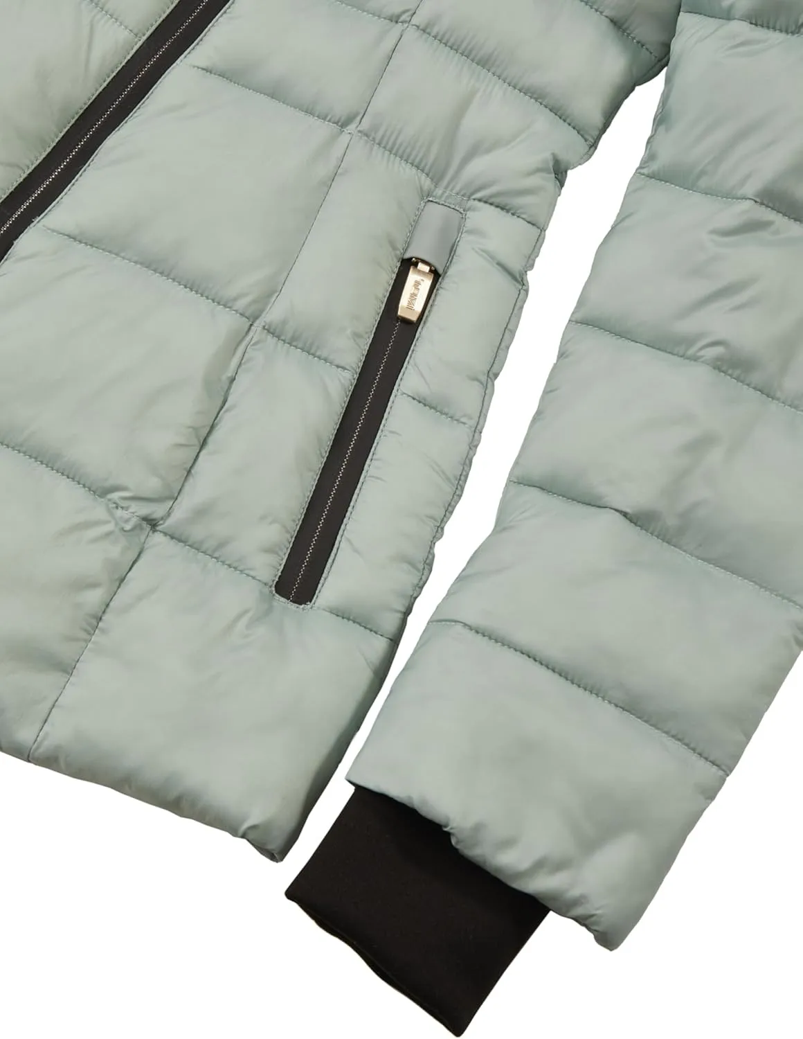 TUMI Women's Asymmetrical Zip Cowl Neck Quilted Midweight Puffer Coat with PrimaLoft Fill - Nylon Puffer Coat
