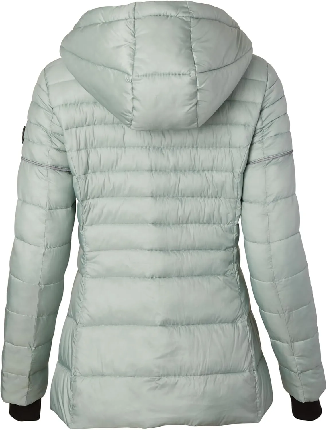 TUMI Women's Asymmetrical Zip Cowl Neck Quilted Midweight Puffer Coat with PrimaLoft Fill - Nylon Puffer Coat