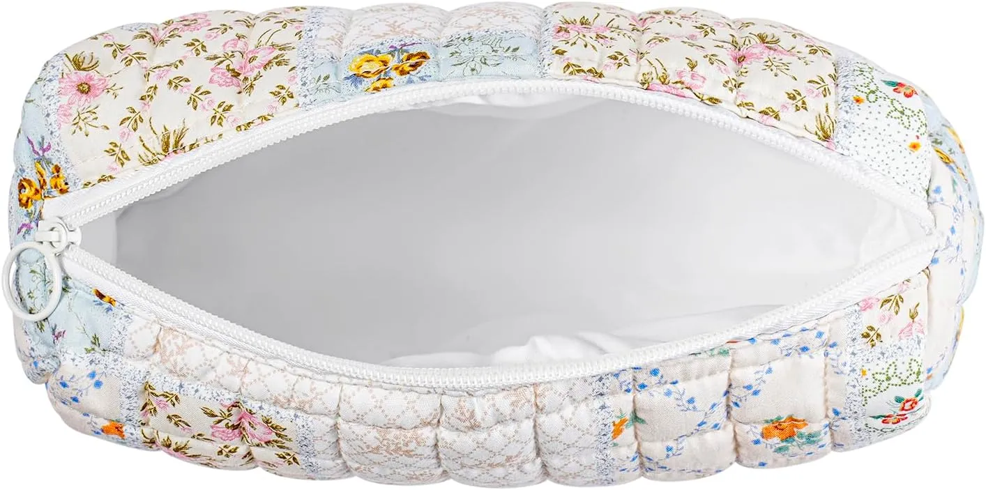 uekeboag Quilted Corduroy Makeup Bag,Coquette Quilted Toiletry Bag for Women and Girls,Floral Coquette Pouch,Cute Kawaii Travel Cosmetic Bags(04 Corduroy Flowers)