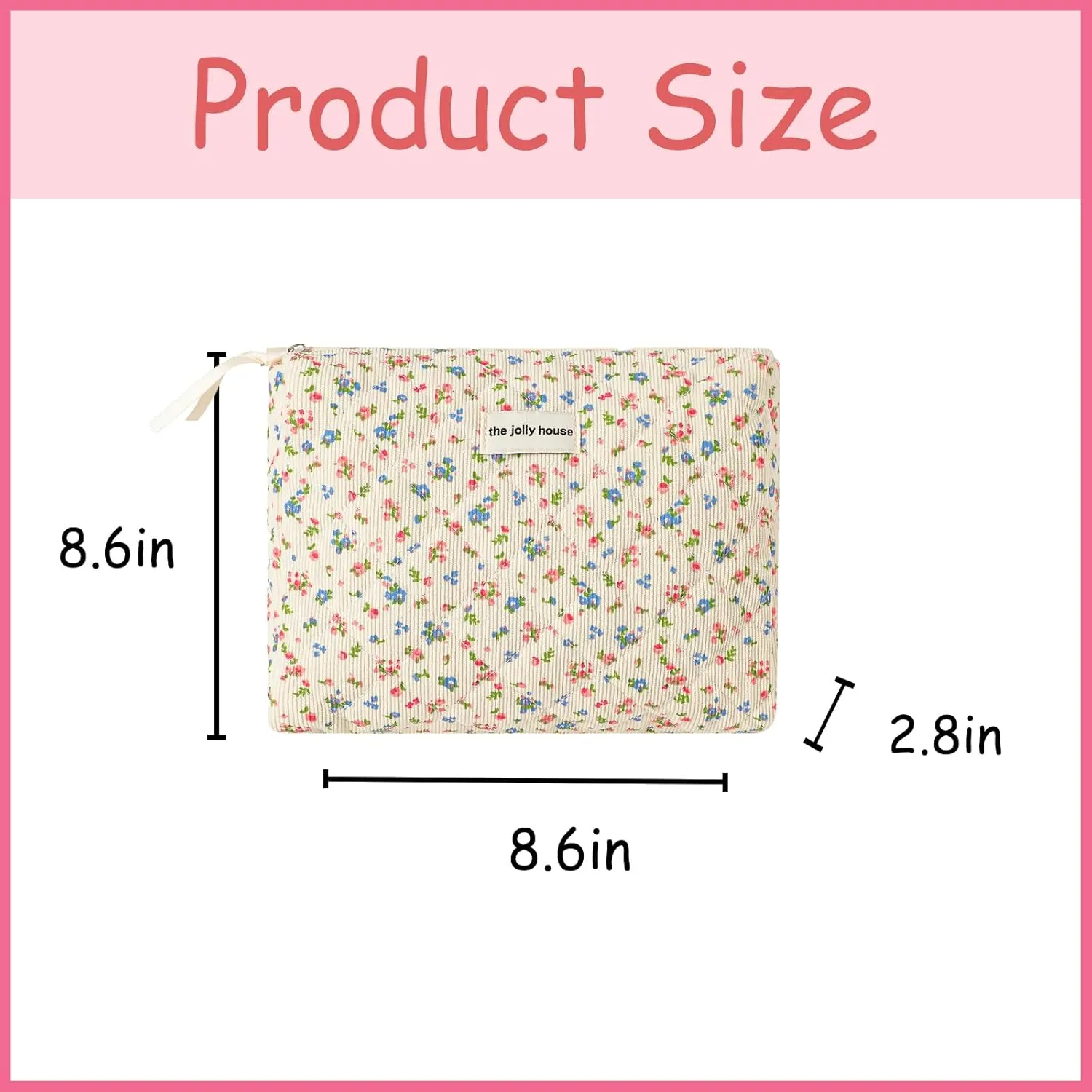 uekeboag Quilted Corduroy Makeup Bag,Coquette Quilted Toiletry Bag for Women and Girls,Floral Coquette Pouch,Cute Kawaii Travel Cosmetic Bags(04 Corduroy Flowers)