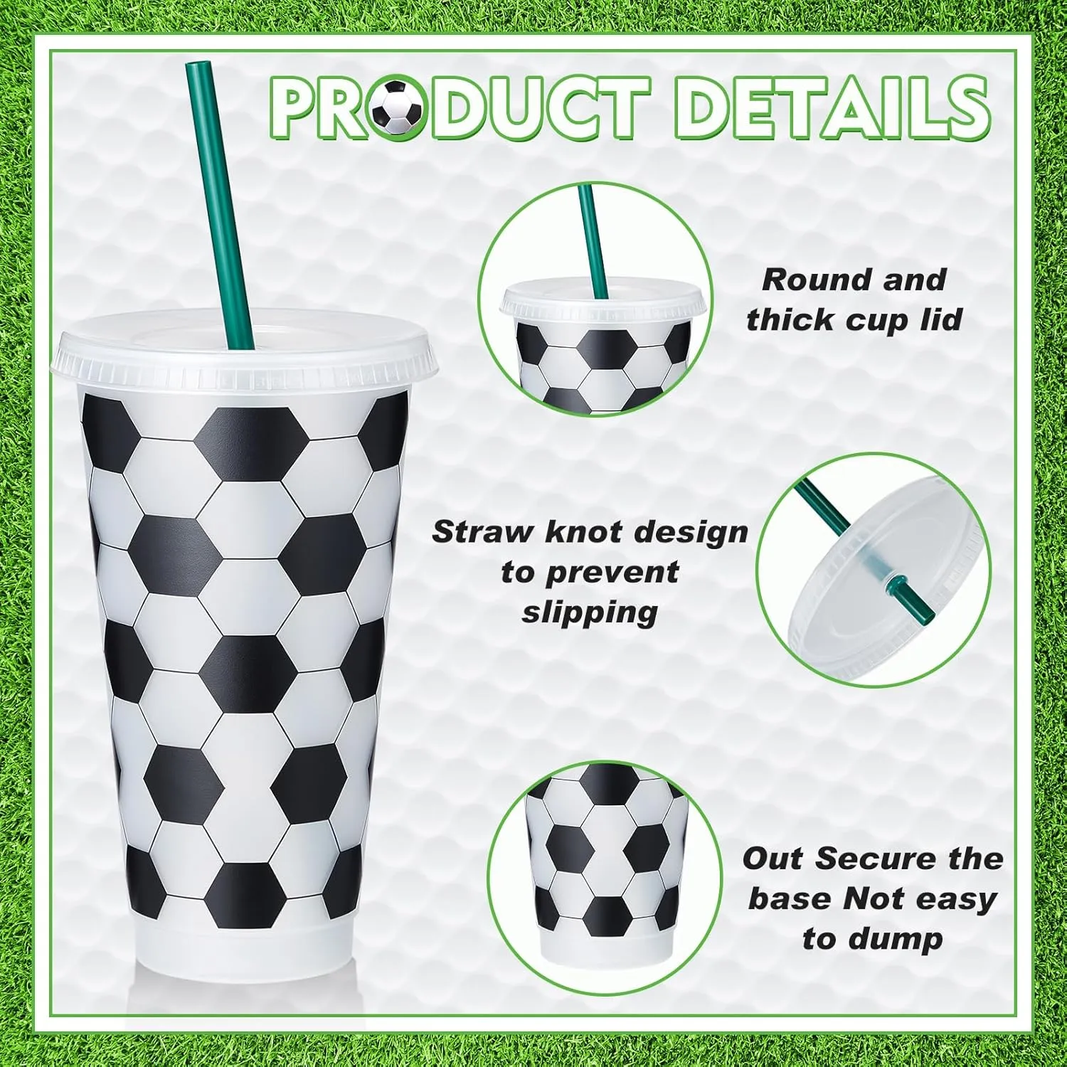 Uiifan 12 Pcs Plastic Soccer Cups Reusable Tumbler with Lid and Straw Sports Gifts for Coach Fan Men Women Soccer Party Favors Sports Themed Party Decoration (24 oz)