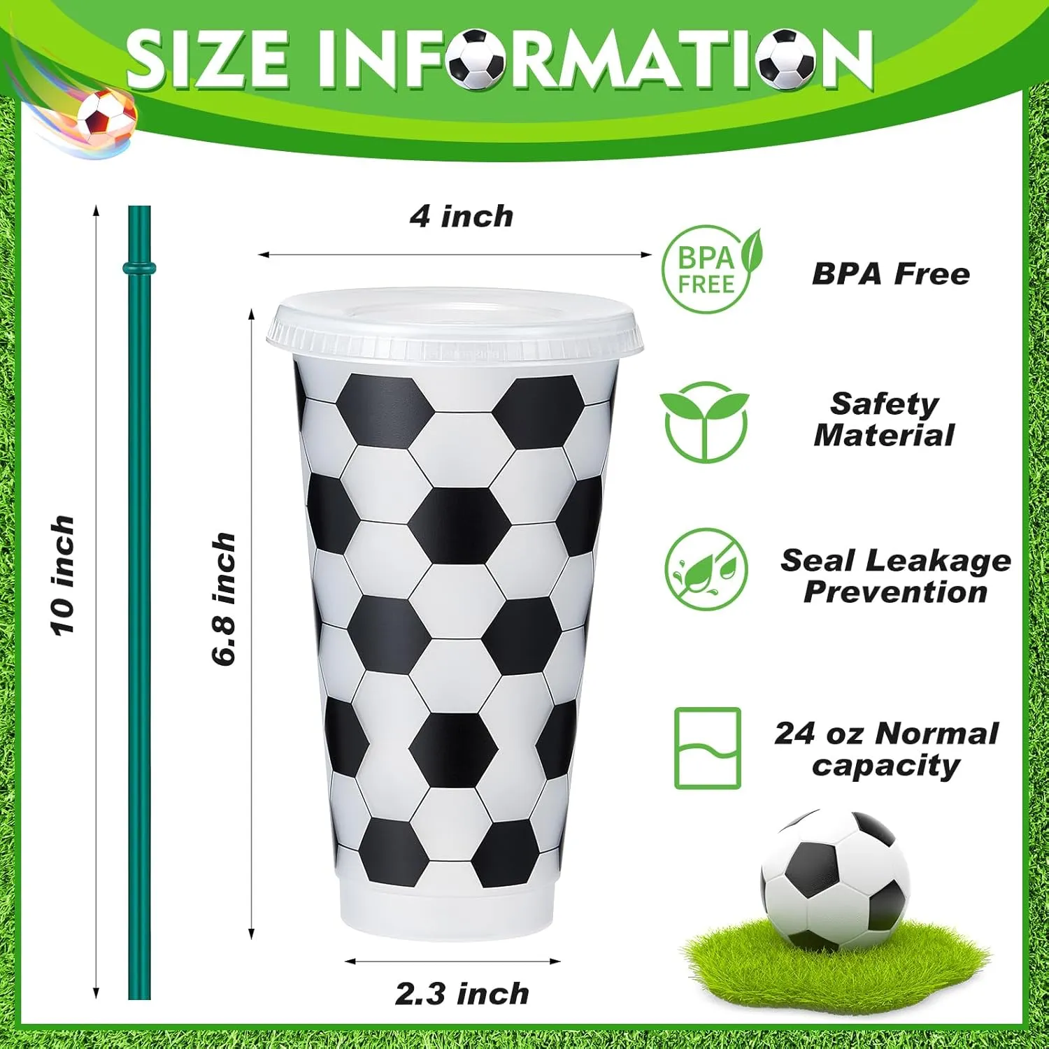 Uiifan 12 Pcs Plastic Soccer Cups Reusable Tumbler with Lid and Straw Sports Gifts for Coach Fan Men Women Soccer Party Favors Sports Themed Party Decoration (24 oz)