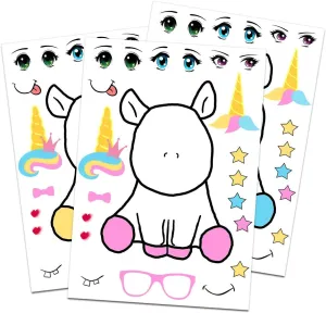 Unicorn Stickers (24-Pack) with Changeable Faces - Rainbow Unicorn Party Favors for Kids