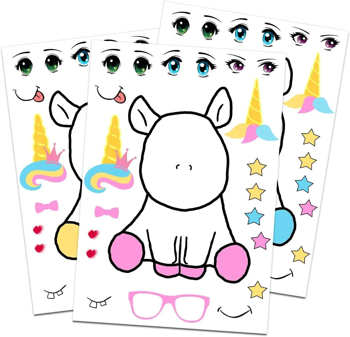 Unicorn Stickers (24-Pack) with Changeable Faces - Rainbow Unicorn Party Favors for Kids