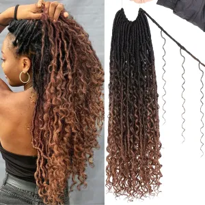 Unionbeauty 24 Inch Boho Faux Locs Crochet Hair 9 Packs Pre-looped River Locs Crochet Braids with Curly Ends Goddess Locs Crochet Hair Synthetic Crochet Hair Extensions For Women 1B430#