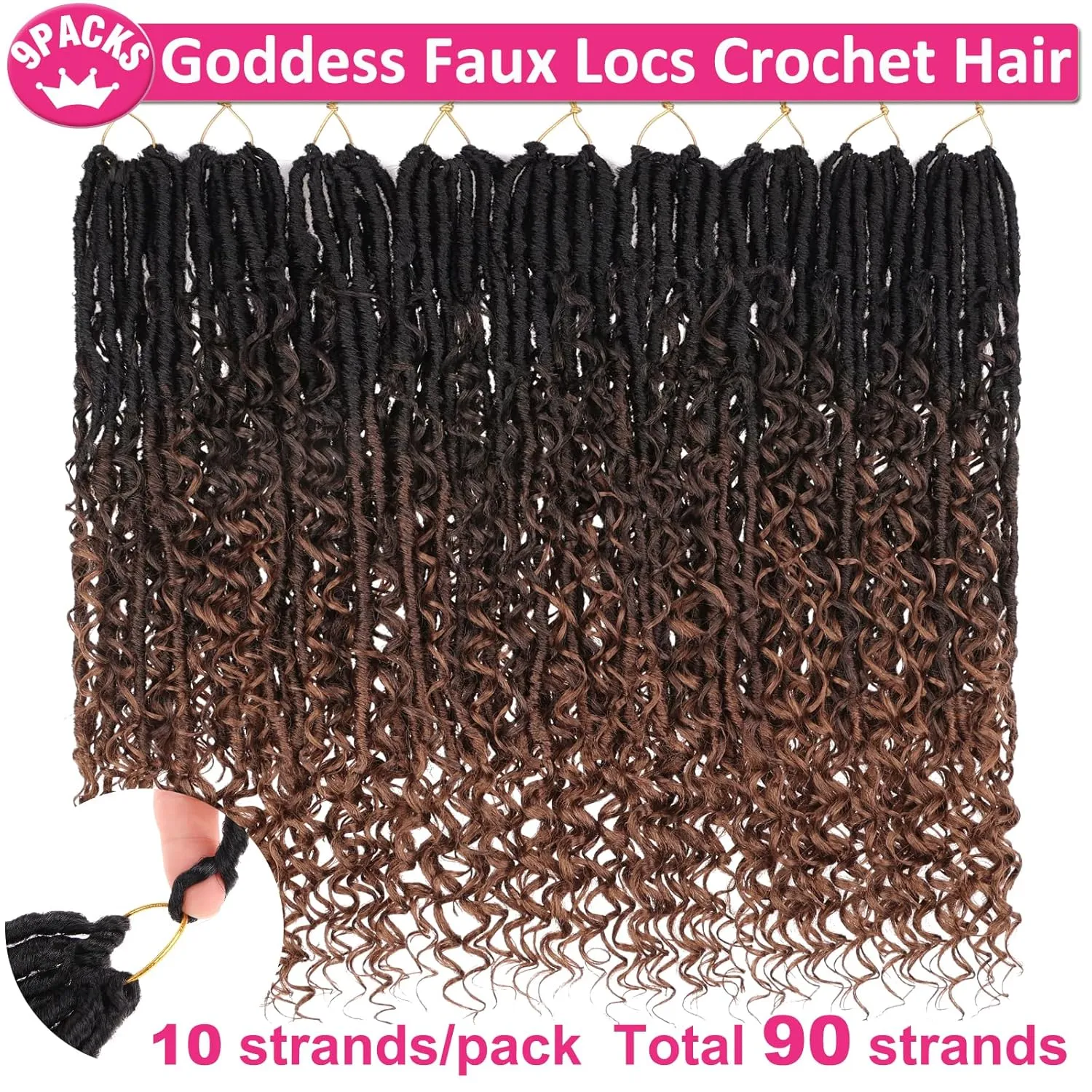 Unionbeauty 24 Inch Boho Faux Locs Crochet Hair 9 Packs Pre-looped River Locs Crochet Braids with Curly Ends Goddess Locs Crochet Hair Synthetic Crochet Hair Extensions For Women 1B430#