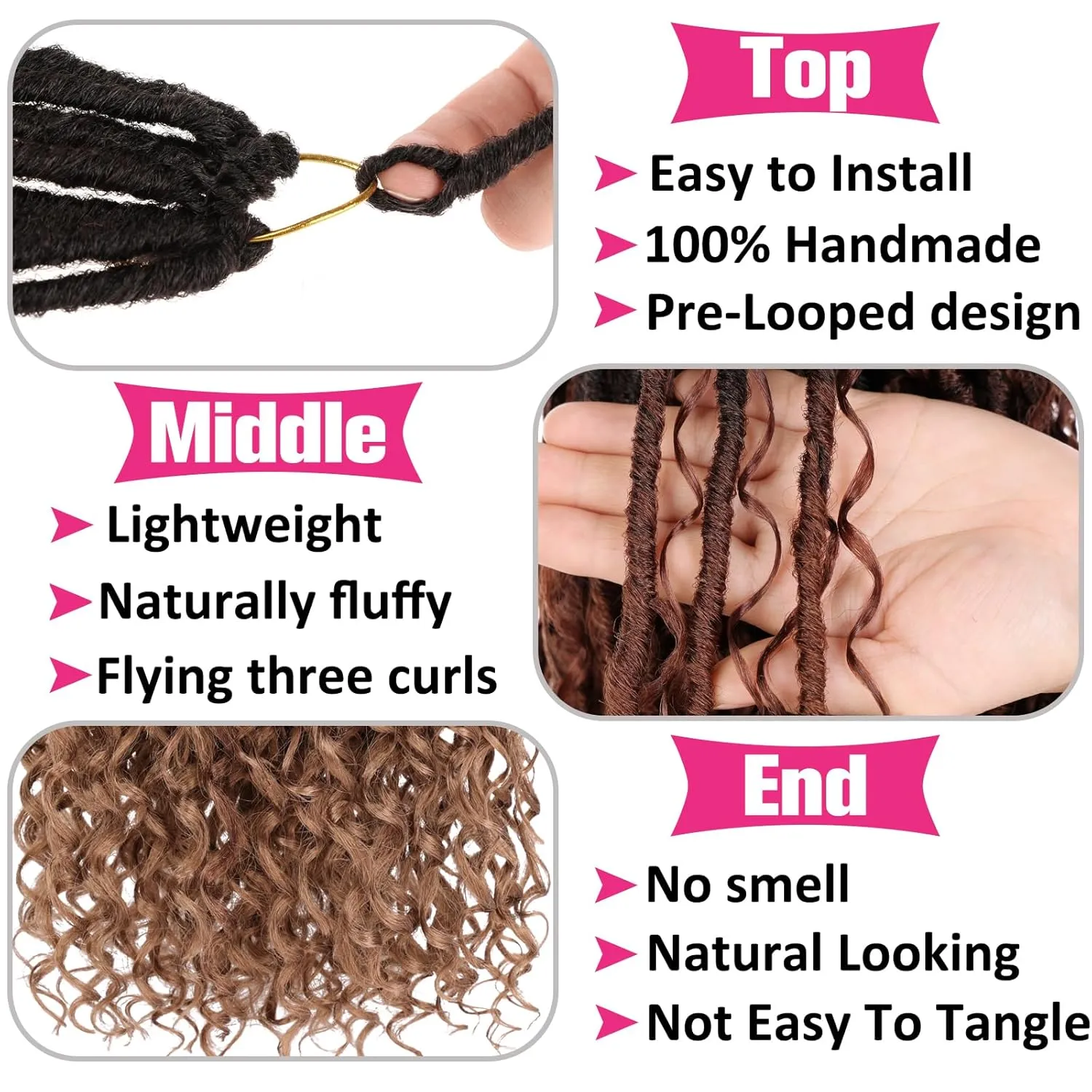 Unionbeauty 24 Inch Goddess Locs Crochet Hair 9PCS Pre-looped Boho Locs Crochet Hair with Curly Ends Ombre Brown to Blonde River Locs Crochet Braids Synthetic Crochet Hair Extensions For Women 1B3027#