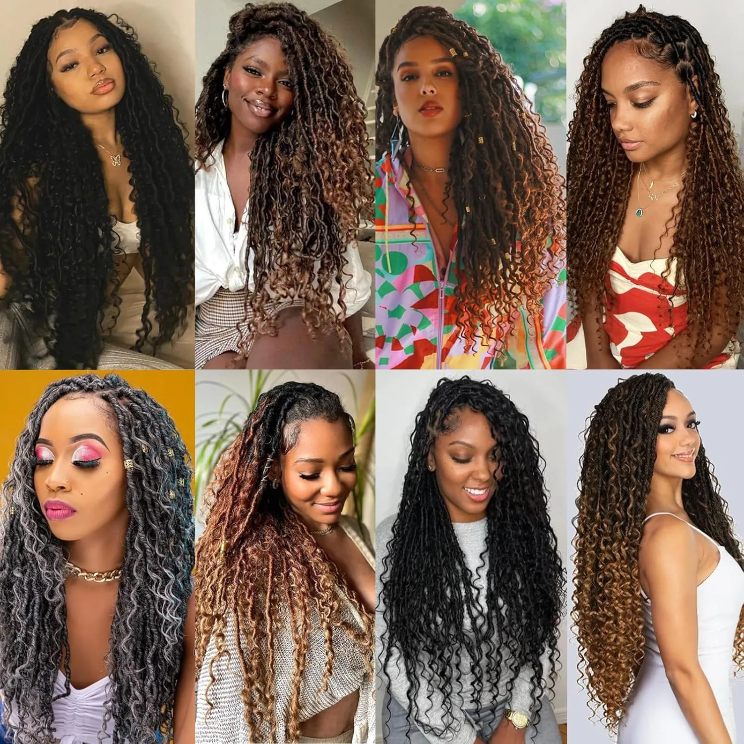 Unionbeauty 24 Inch Goddess Locs Crochet Hair 9PCS Pre-looped Boho Locs Crochet Hair with Curly Ends Ombre Brown to Blonde River Locs Crochet Braids Synthetic Crochet Hair Extensions For Women 1B3027#