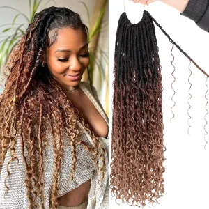 Unionbeauty 24 Inch Goddess Locs Crochet Hair 9PCS Pre-looped Boho Locs Crochet Hair with Curly Ends Ombre Brown to Blonde River Locs Crochet Braids Synthetic Crochet Hair Extensions For Women 1B3027#