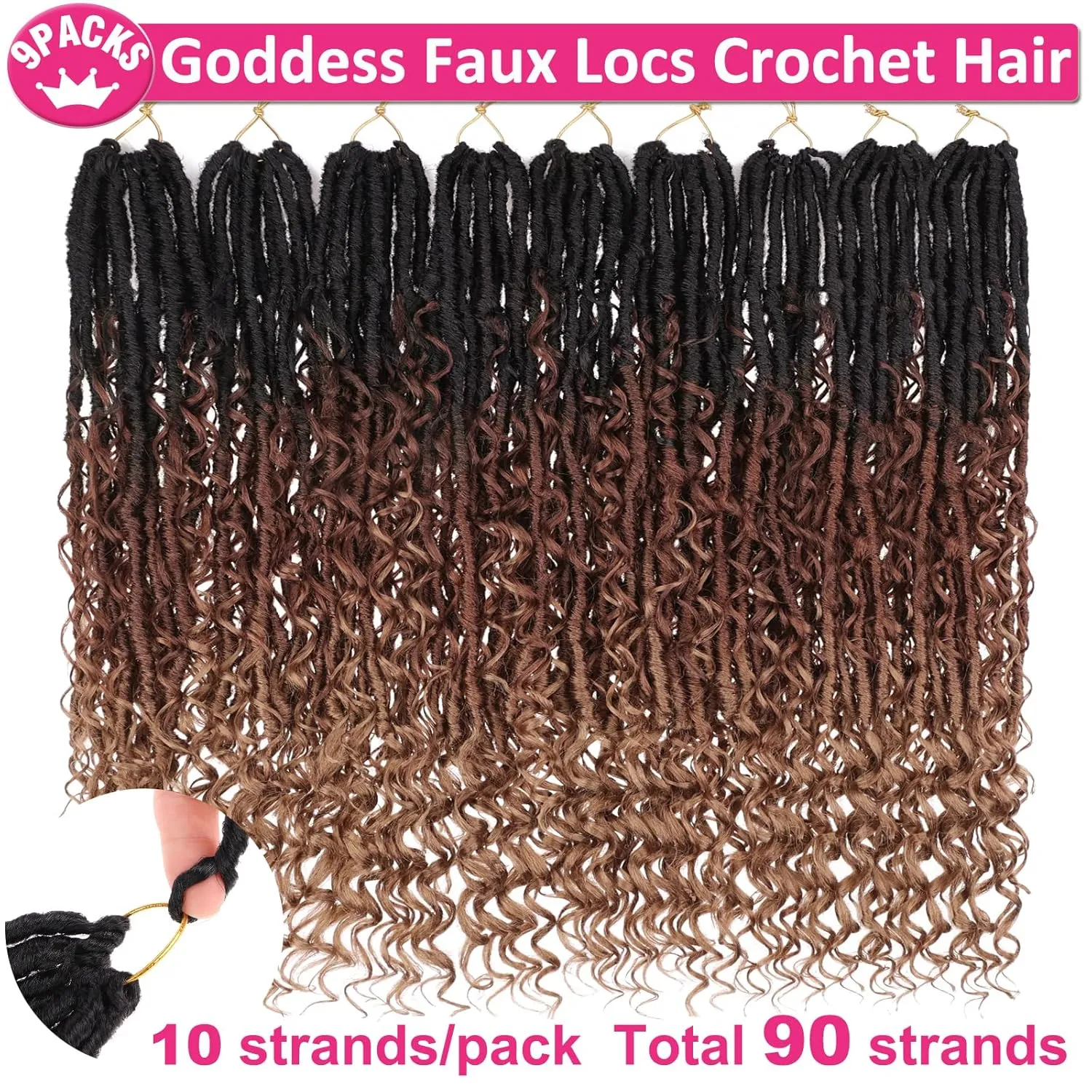 Unionbeauty 24 Inch Goddess Locs Crochet Hair 9PCS Pre-looped Boho Locs Crochet Hair with Curly Ends Ombre Brown to Blonde River Locs Crochet Braids Synthetic Crochet Hair Extensions For Women 1B3027#