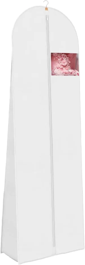 Univivi 72" Wedding Dress Garment Bag, Long Wedding Dress Cover for Closet Storage & Hanging Clothes with Clear Window and 12'' Gusset for Puffy Bridal Gowns, White