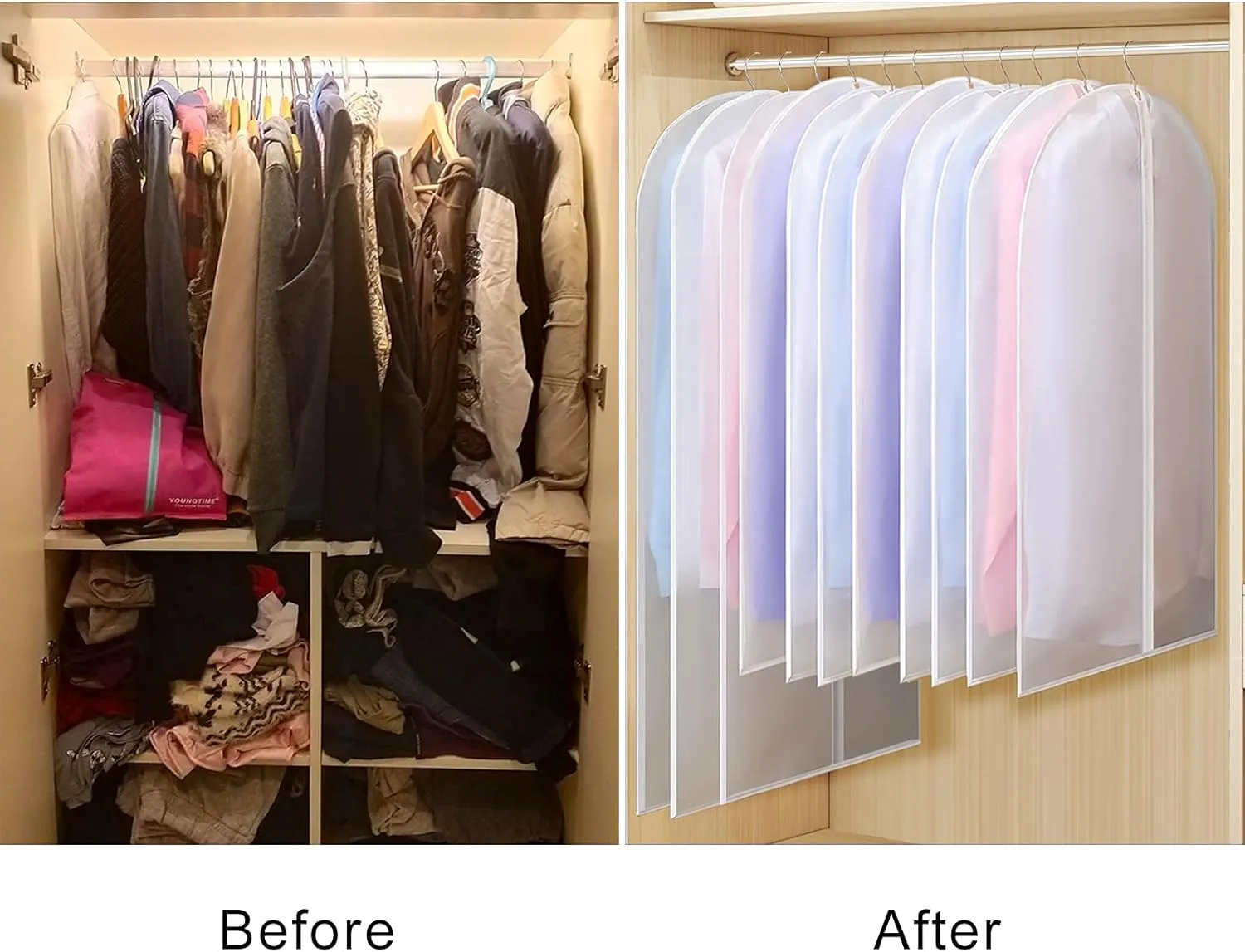 Univivi Clear Garment Bags for Hanging Clothes 60 inch Clear Dress Bags for Storage 6Pack Suit Cover for Long Gown Coat
