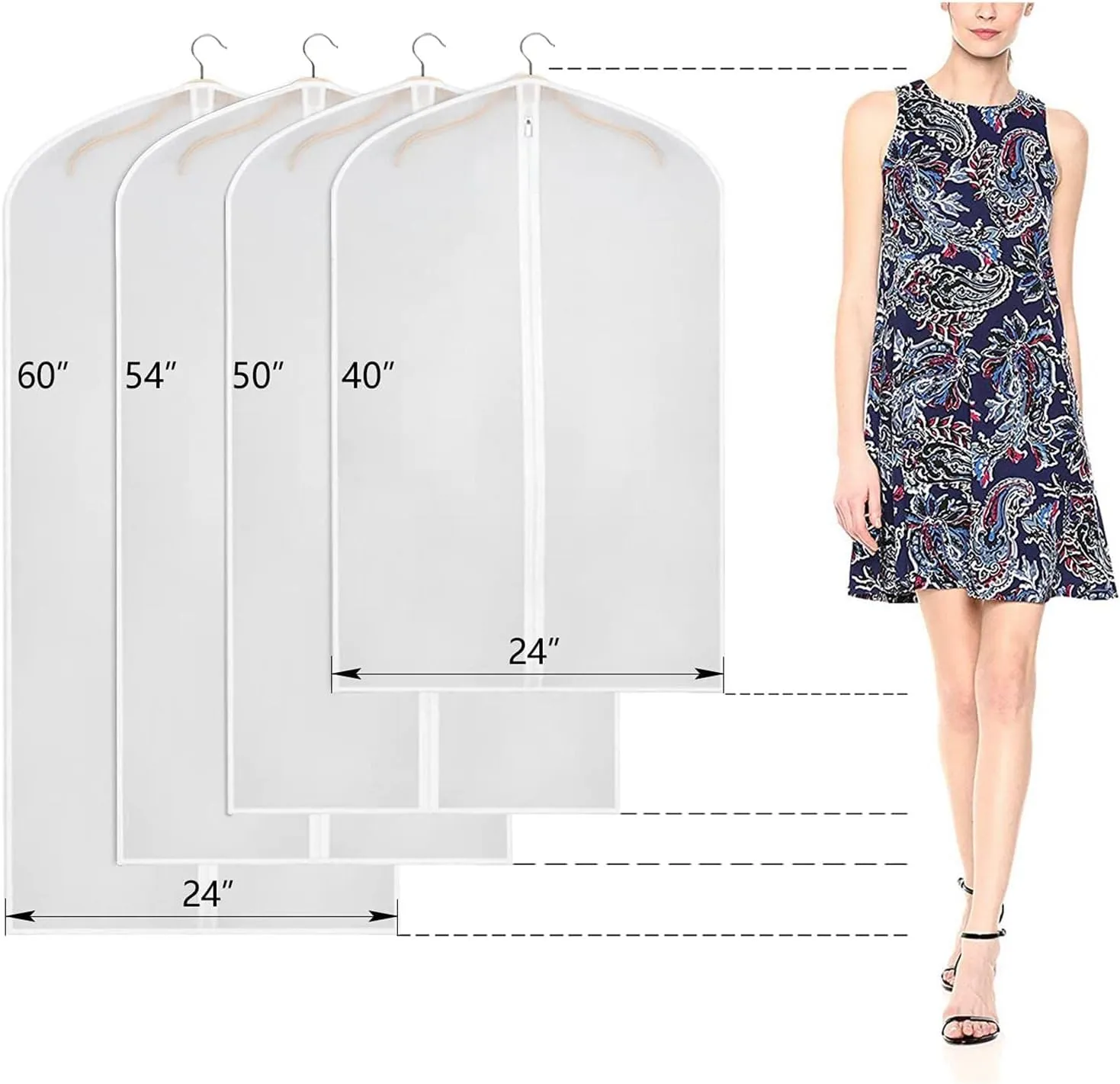 Univivi Clear Garment Bags for Hanging Clothes 60 inch Clear Dress Bags for Storage 6Pack Suit Cover for Long Gown Coat