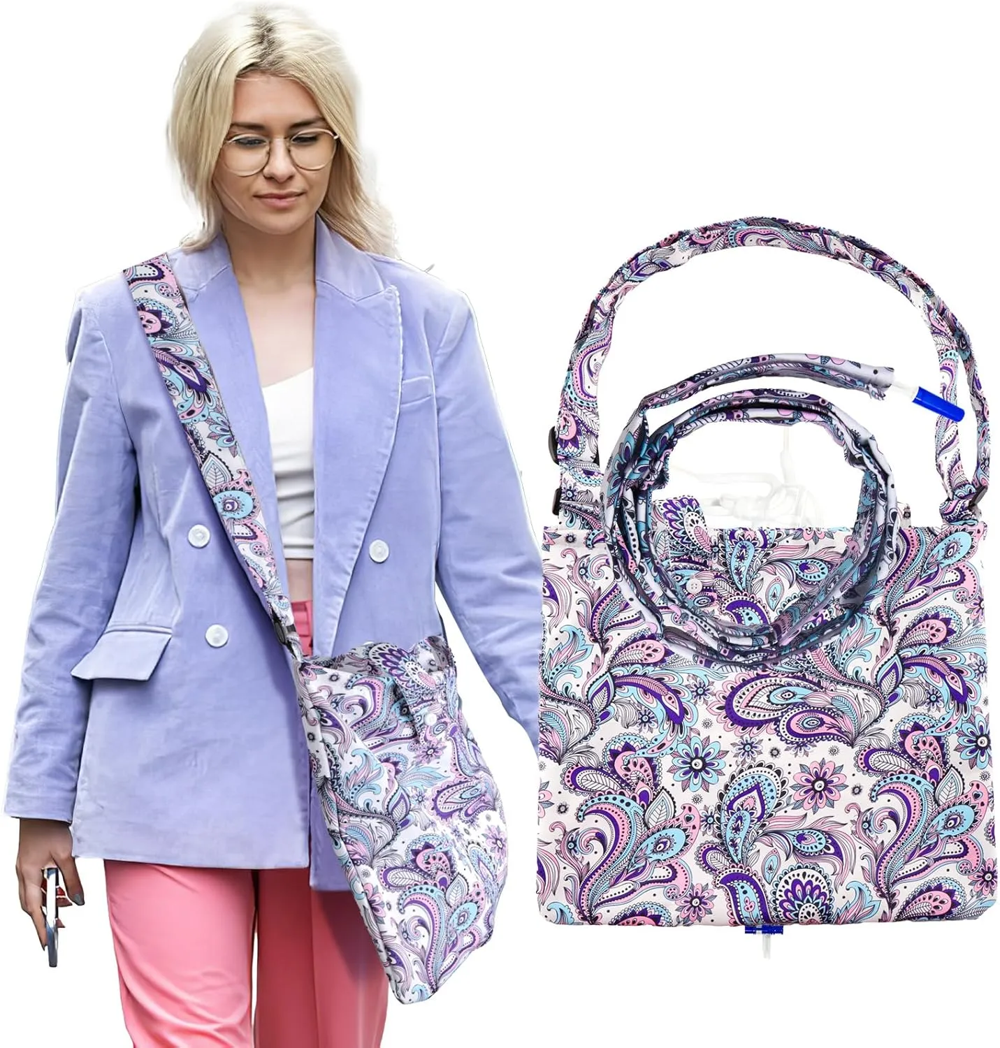 Urine Drainage Bag Holder with Catheter Pipe Cover & Adjustable Strap,Crossbody or Hangs Urine Drainage Bag Holder for Storing Belongings,Floral Prints