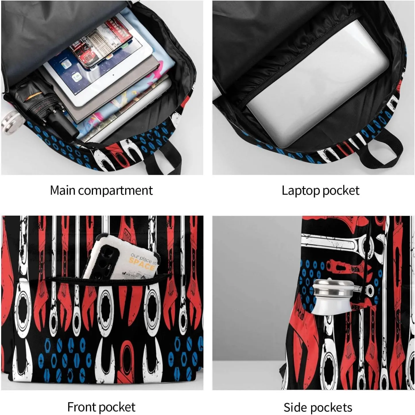 USA American Flag Mechanic Backpack Casual Laptop Backpack Large Capacity Double Shoulder Bag Travel Daypack For Women Men
