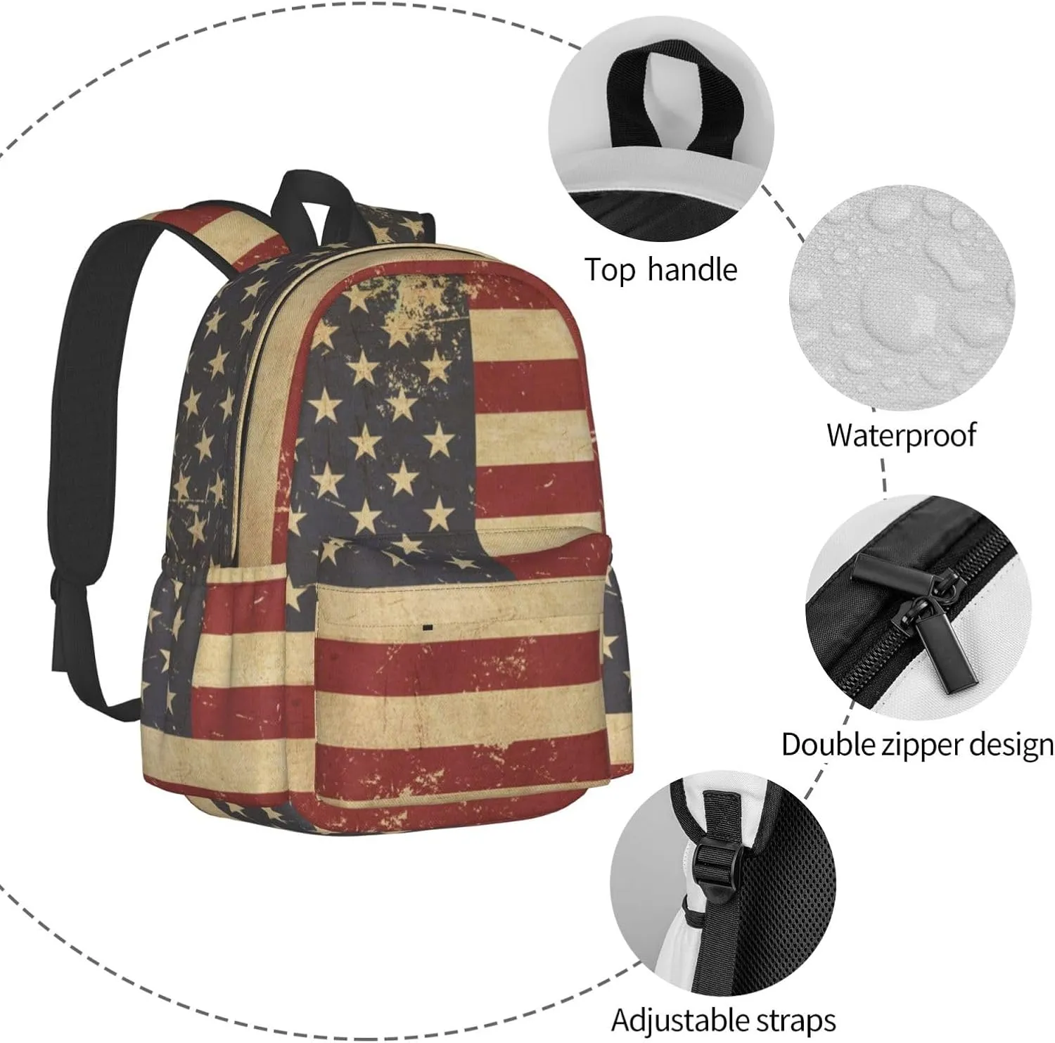 USA Flag Backpack Large Capacity Backpack Lightweight Double Shoulder Bag For Women Men Travel