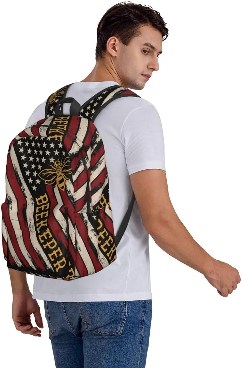 USA Flag Beekeeper Backpack Casual Laptop Backpack Large Capacity Double Shoulder Bag Travel Daypack For Women Men