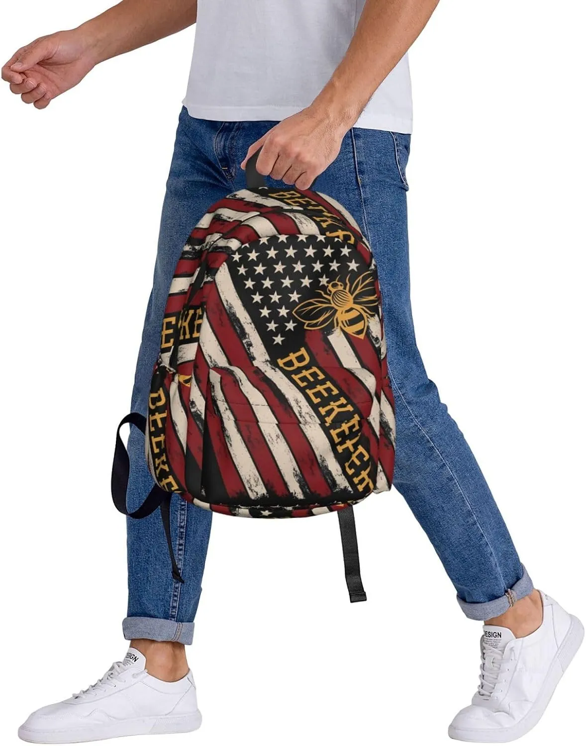 USA Flag Beekeeper Backpack Casual Laptop Backpack Large Capacity Double Shoulder Bag Travel Daypack For Women Men