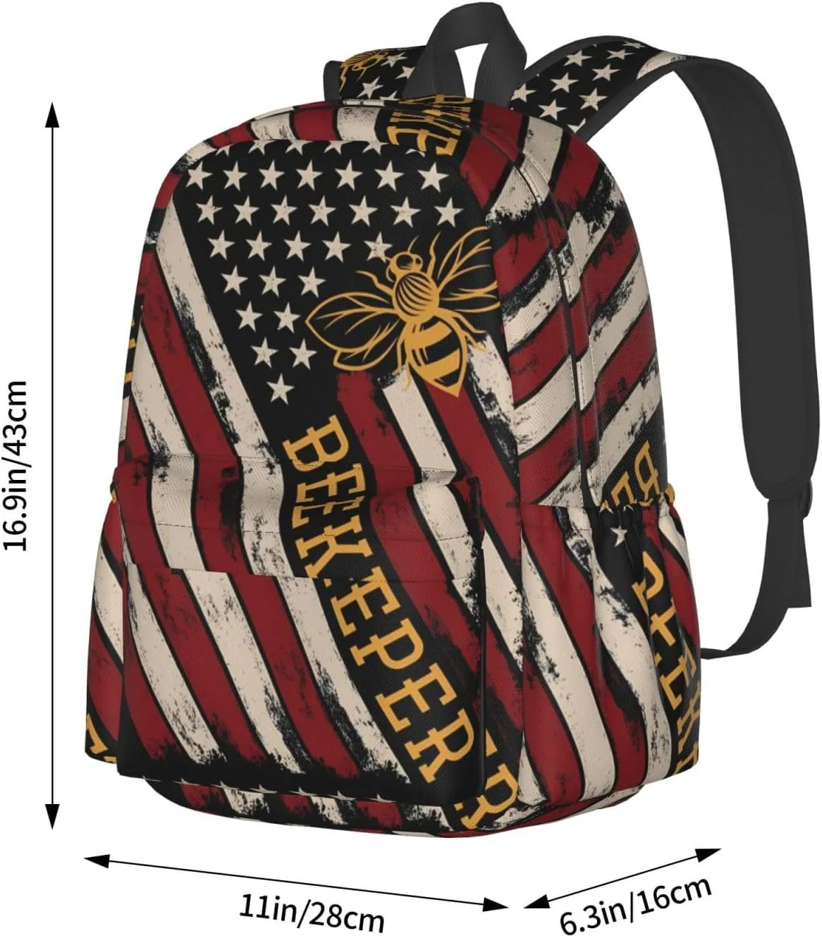 USA Flag Beekeeper Backpack Casual Laptop Backpack Large Capacity Double Shoulder Bag Travel Daypack For Women Men