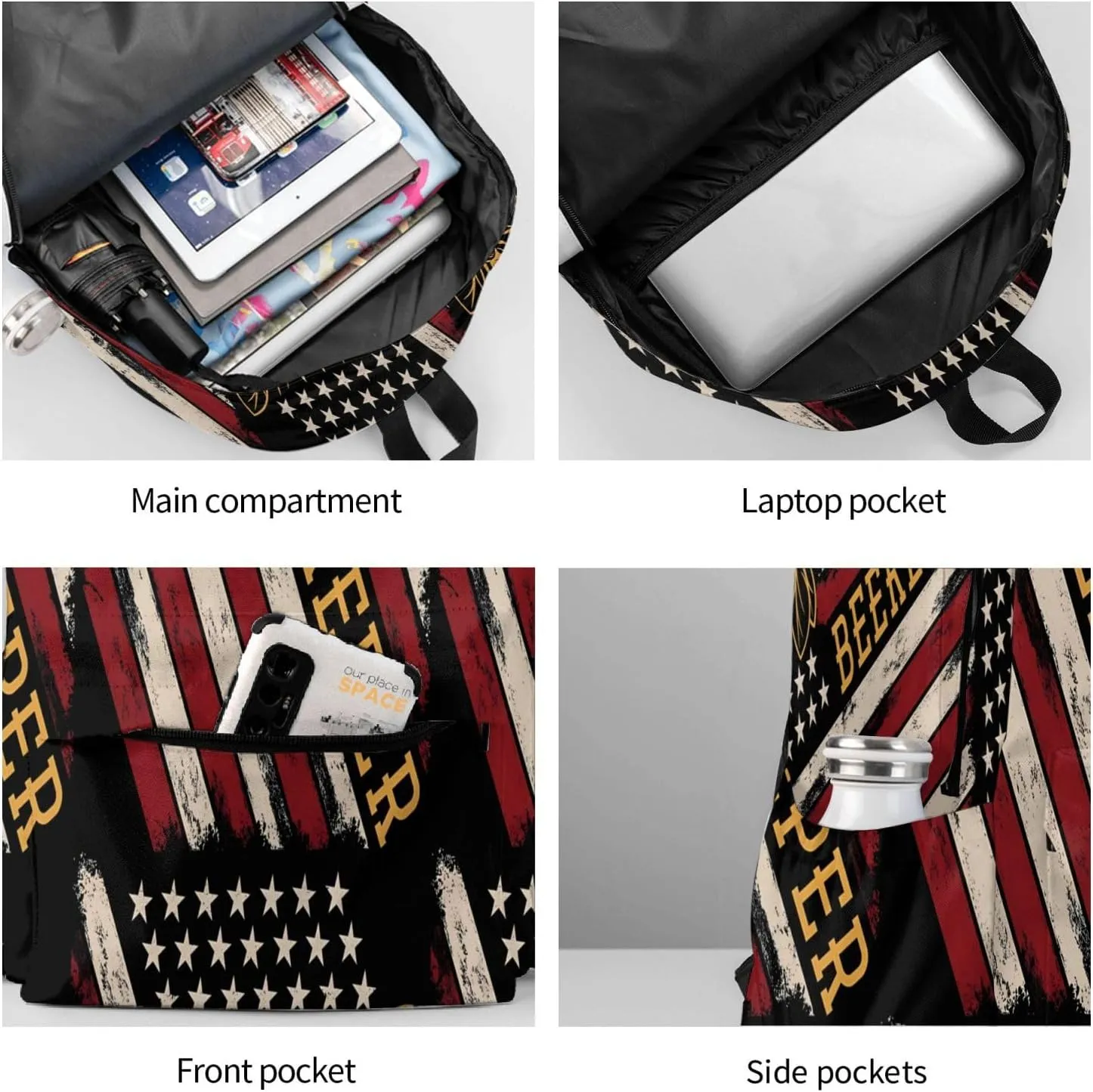 USA Flag Beekeeper Backpack Casual Laptop Backpack Large Capacity Double Shoulder Bag Travel Daypack For Women Men
