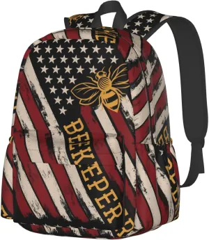 USA Flag Beekeeper Backpack Casual Laptop Backpack Large Capacity Double Shoulder Bag Travel Daypack For Women Men