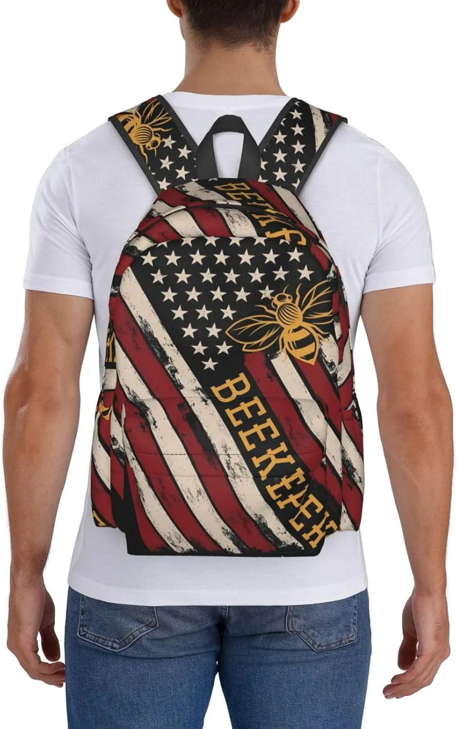 USA Flag Beekeeper Backpack Casual Laptop Backpack Large Capacity Double Shoulder Bag Travel Daypack For Women Men