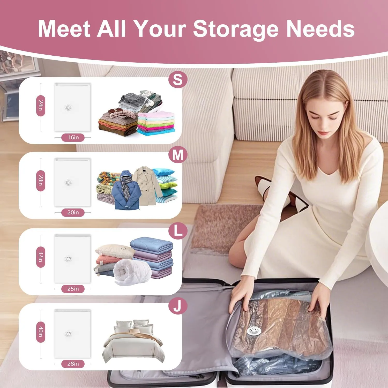 Vacuum Seal Bags for Clothing Travel, 16 Pack Space Saver Vacuum Storage Bags with Electric Pump,Portable Compression Sealer for Clothes,Blankets,Bedding & Travel Essentials,Good for Luggage Packing