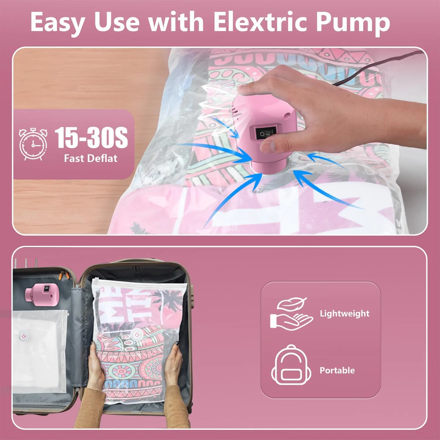 Vacuum Seal Bags for Clothing Travel, 16 Pack Space Saver Vacuum Storage Bags with Electric Pump,Portable Compression Sealer for Clothes,Blankets,Bedding & Travel Essentials,Good for Luggage Packing